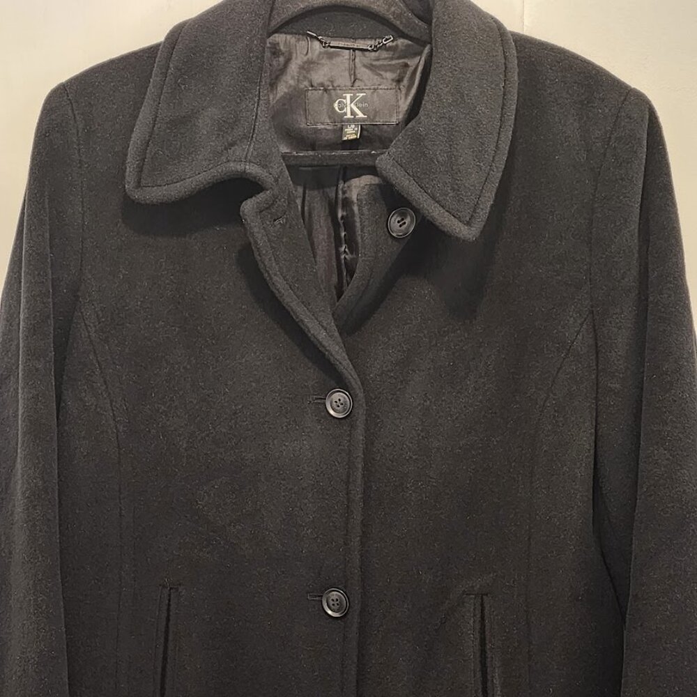 Vintage Calvin Klein Women's Angora Rabbit Hair & Wool Pea Coat Size L - Picture 4 of 13